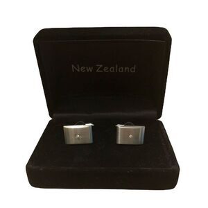 Brushed Silver Cuff Links, Bullet Back with Diamond-like Stone, NWOT‎